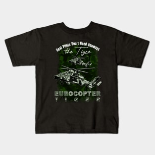 Eurocopter Tiger Military attack helicopter with cool saying REAL PILOTS DON'T NEED RUNWAYS Kids T-Shirt